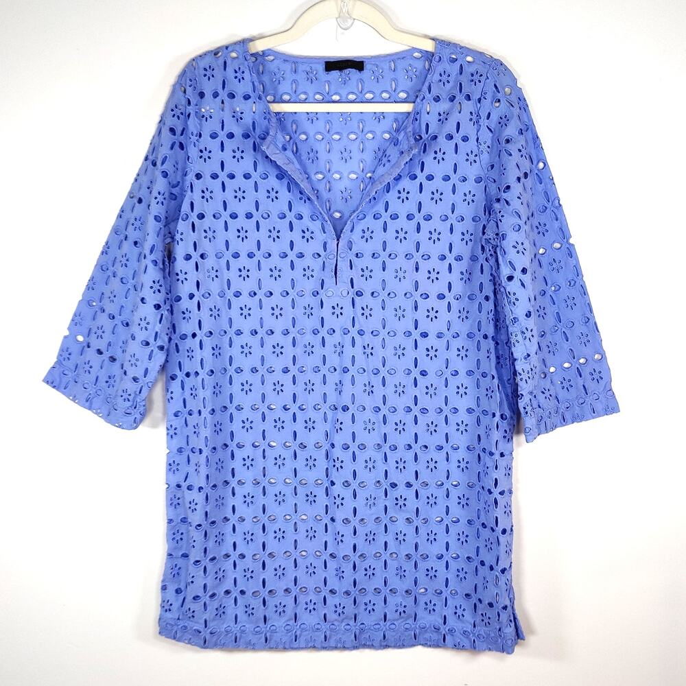 J.Crew Cotton Eyelet Tunic Cover Up Coastal Blue L